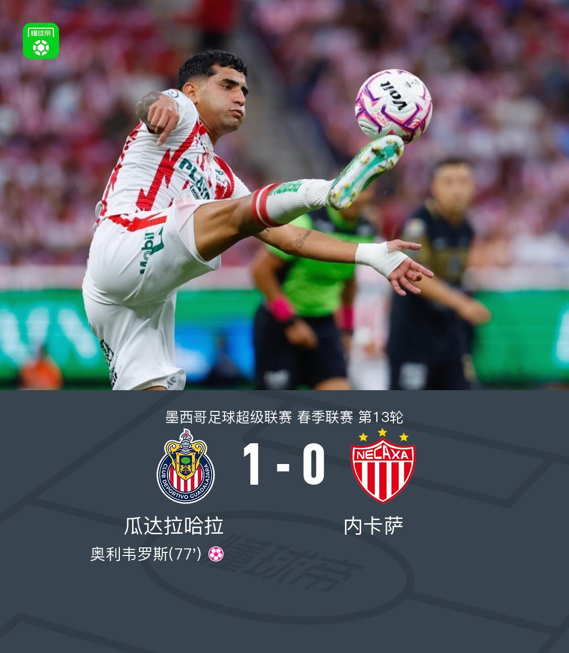 瓜达拉哈拉1-0内卡萨，奥利韦罗斯乌龙